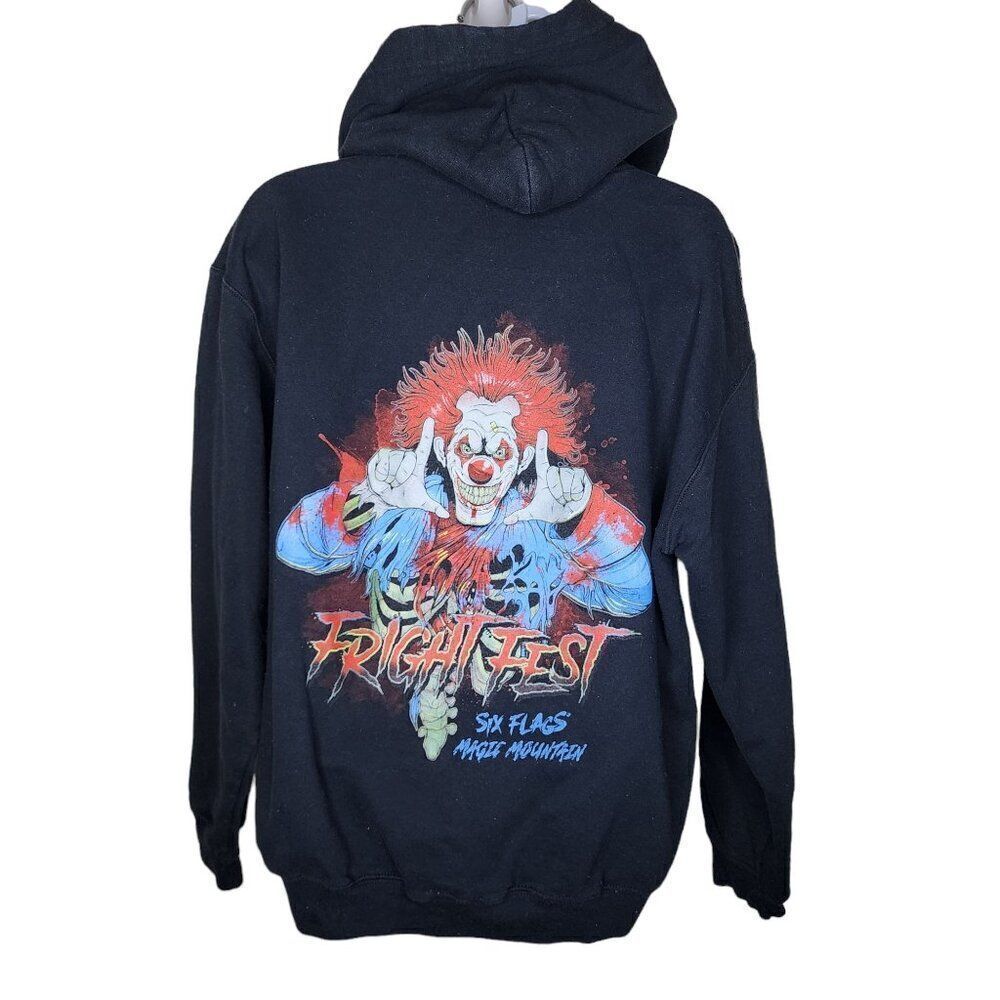 Fright Fest Six Flags Hoodie Sweatshirt Mens Size M Black Killer Clowns